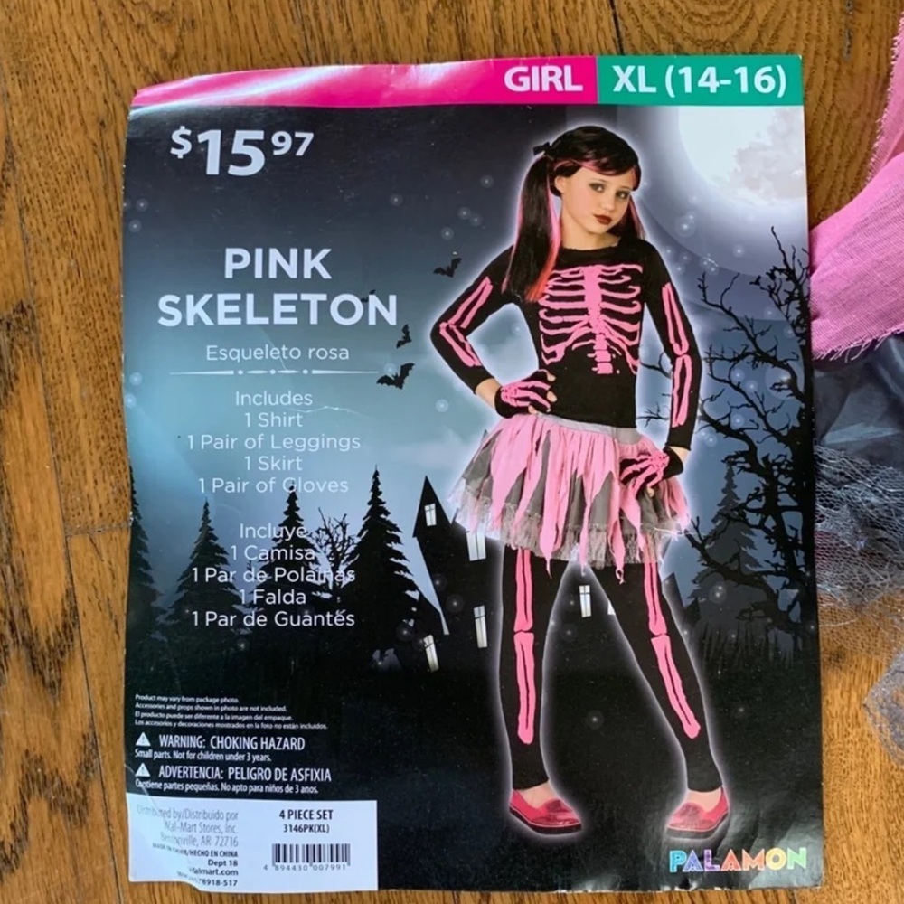 Pink Skeleton 3 Piece Halloween Costume